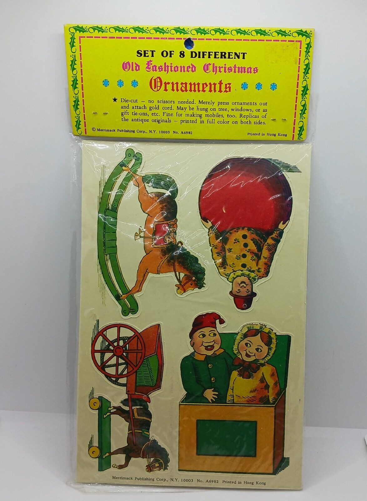 NIP Merrimack Die Cut Old Fashioned Christmas Ornaments Set Of 8 Hong Kong RARE