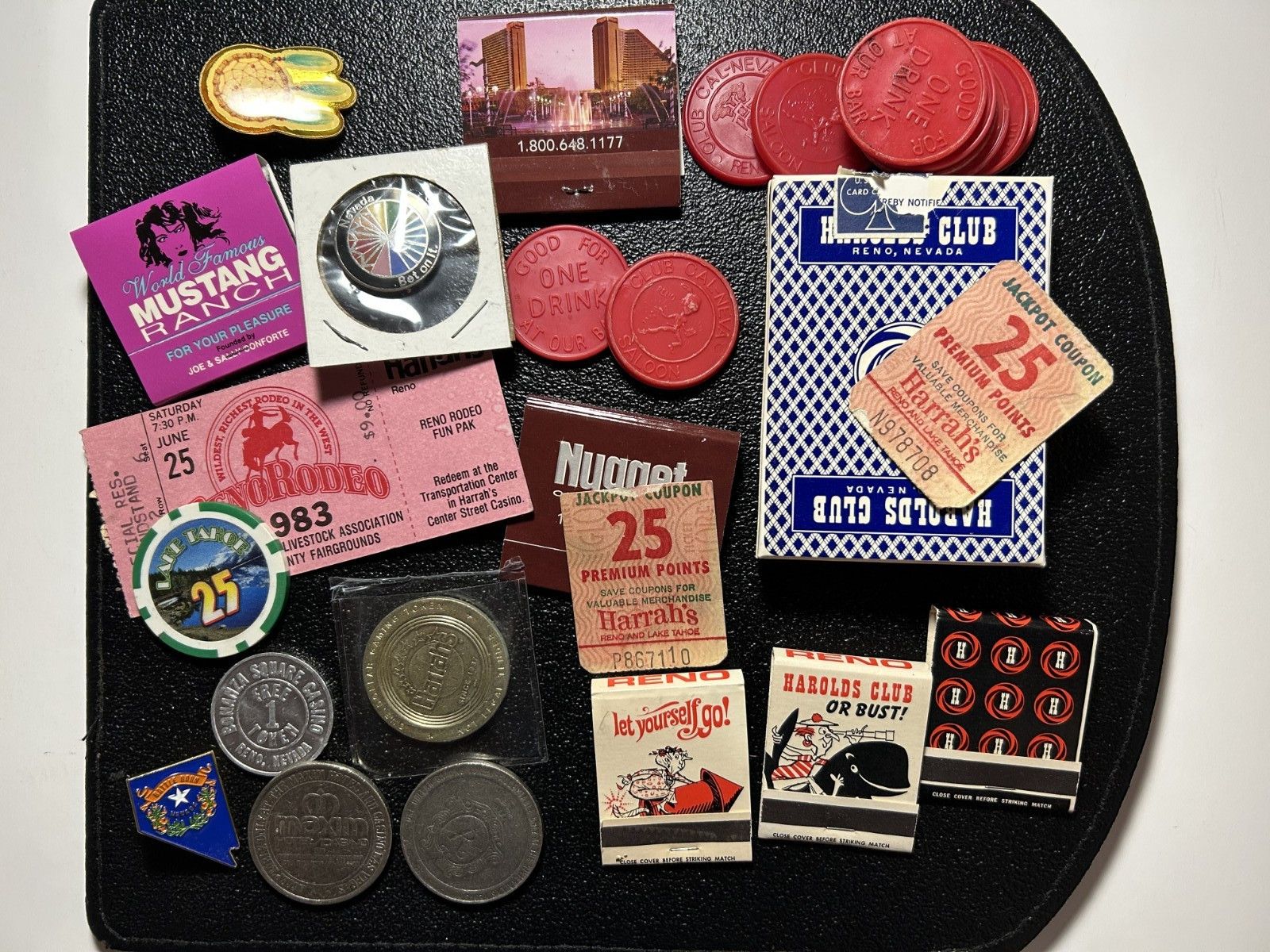 VINTAGE CASINO LOT Chips Tokens Coins Pins Matches Mustang Ranch Harold\'s Rodeo