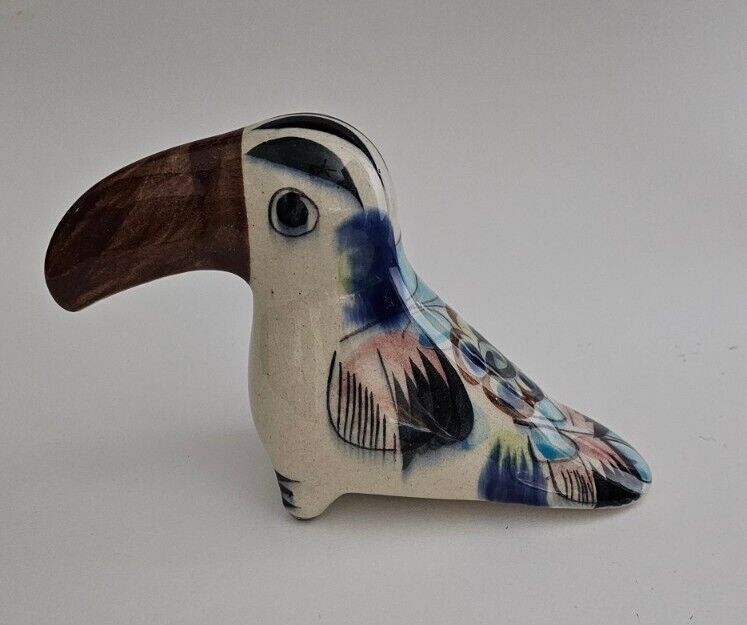 Vtg Tonala Mexican Pottery Toucan Bird Folk Art Figurine Signed RS