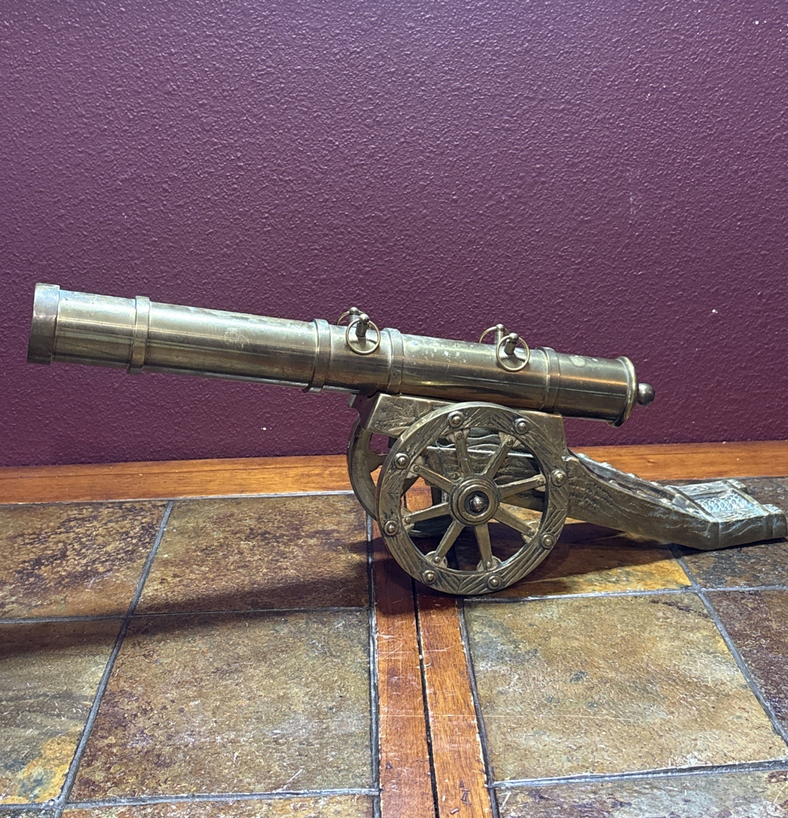 Very Large Unique Vintage Canon 24” Solid Brass 10lb Mantle Desk Display