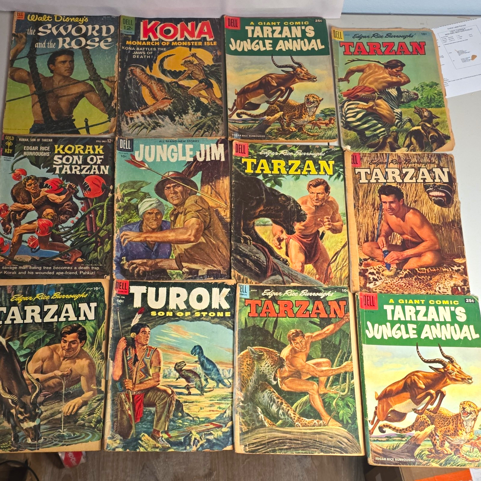 12 Vintage Jungle Comics Lot Tarzan Annual 5 Turok Kona Korak Dell Gold Key