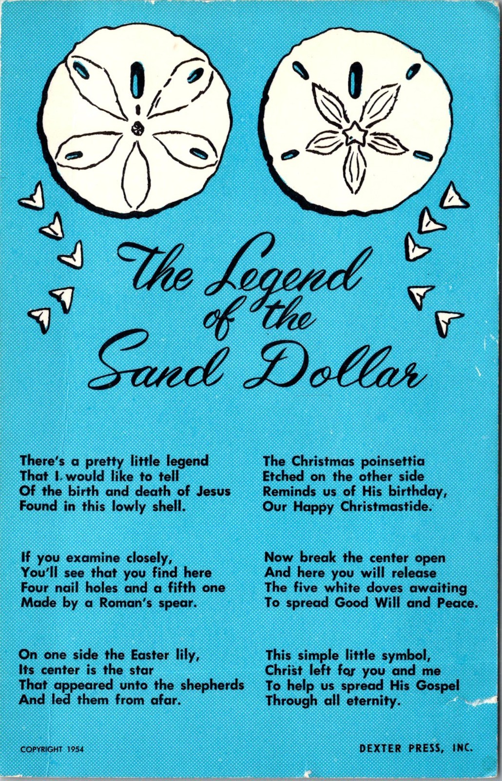 The Legend of the Sand Dollar Religious Poem Vintage Postcard 4P23-11