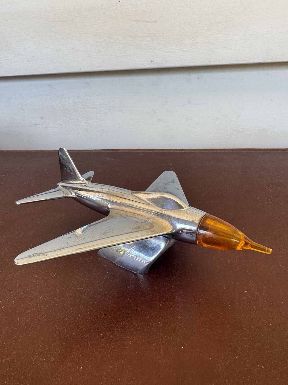 1950s Chrome Lindberg Jet Plane Hood Ornament Space Age Design Mid Century
