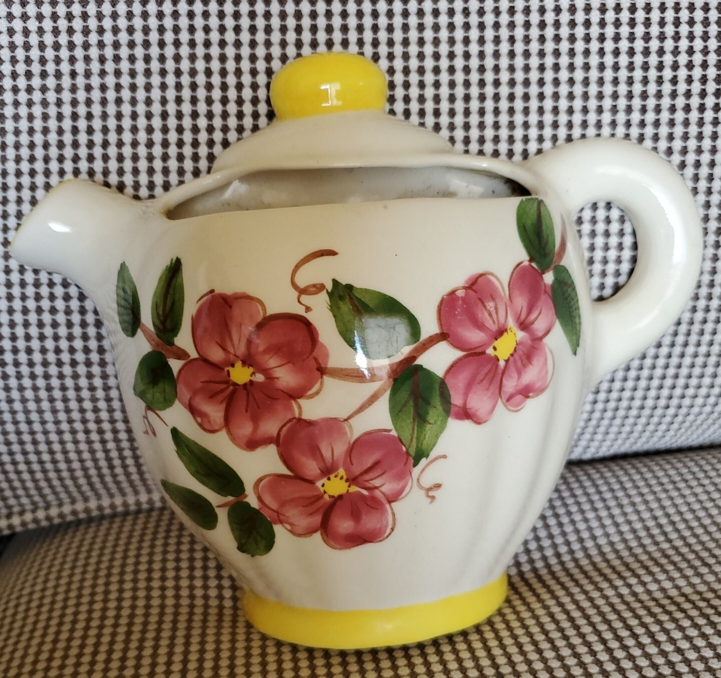 Vintage California Pottery Wall Pocket Tea Pot Planter Hand Painted Pink Floral Vintage California Pottery Wall Pocket Tea Pot Planter Hand Painted Pink Floral