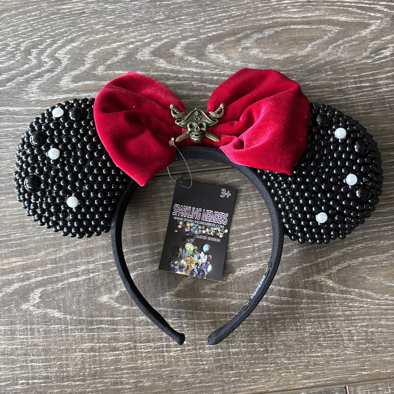 NWT Sparkling Members Pirates Of The Caribbean Minnie Ears - Red & Black