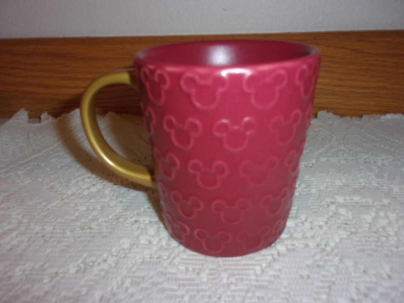 Mickey Mouse 13oz Red Stoneware Mug Gold Handle Mickey Mouse Ears