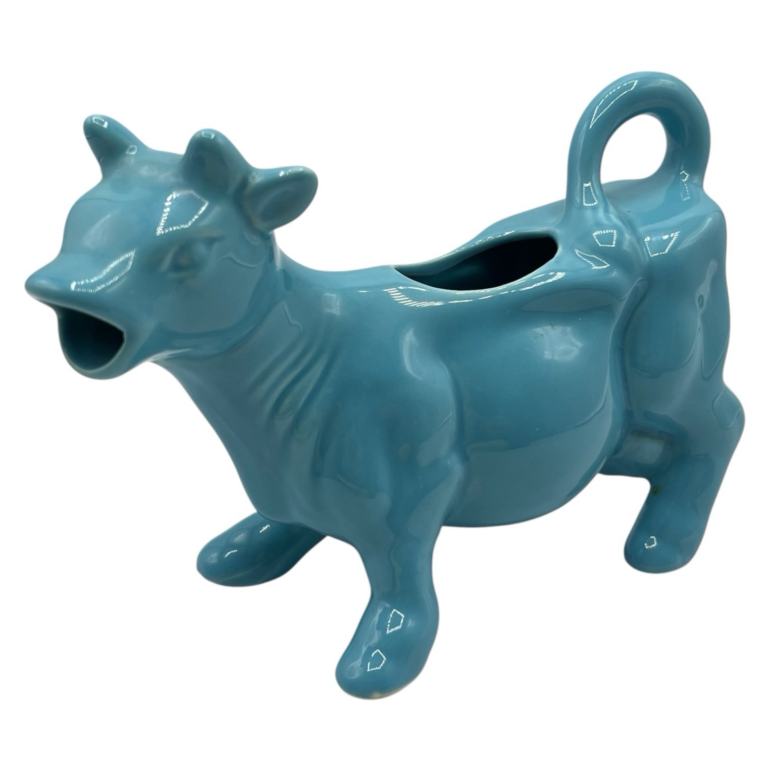 Vintage Blue Ceramic Cow Creamer Pitcher Farmhouse Decor Cottagecore Planter