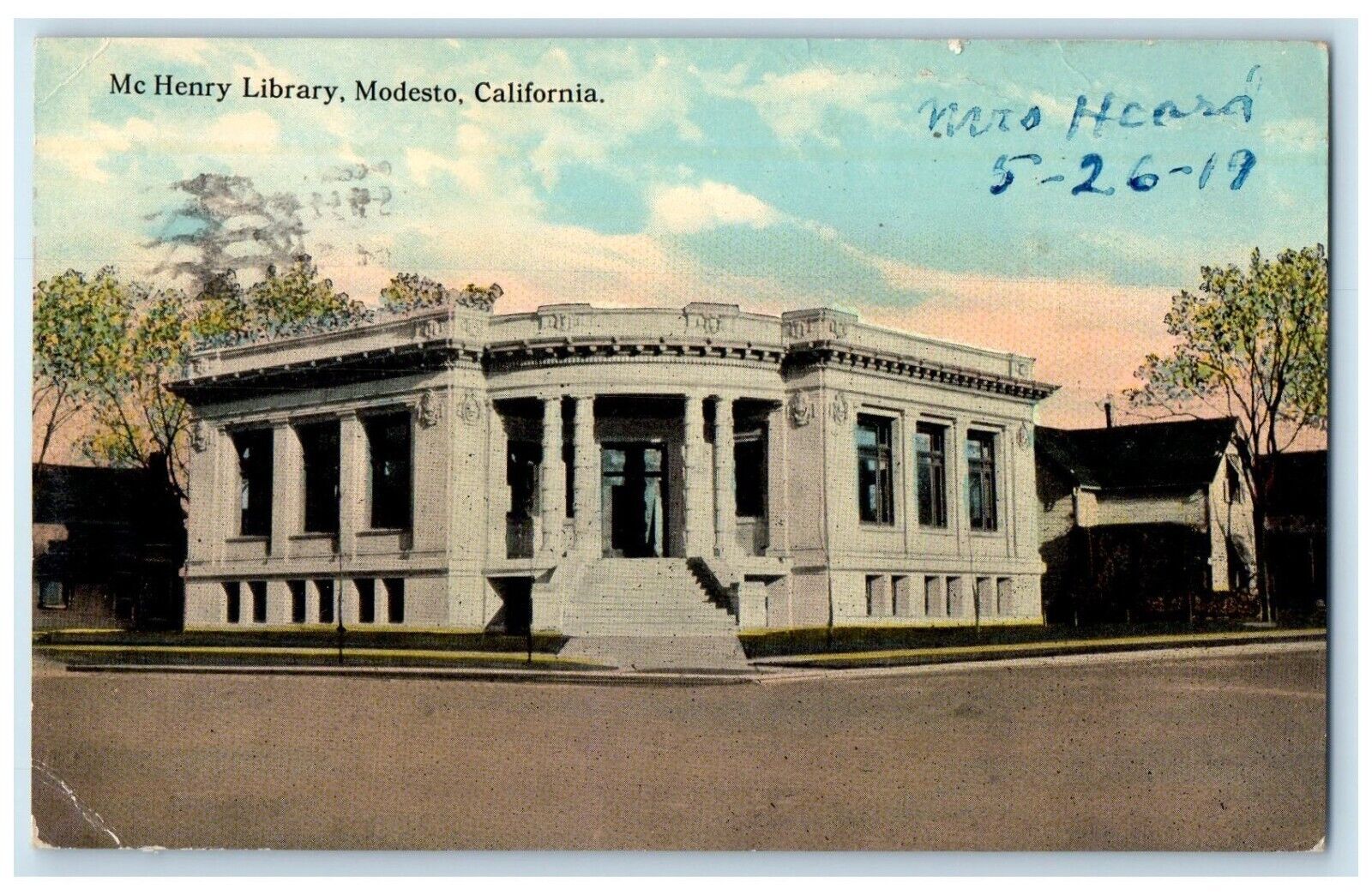1919 Exterior View Mc Henry Library Building Modesto California Vintage Postcard