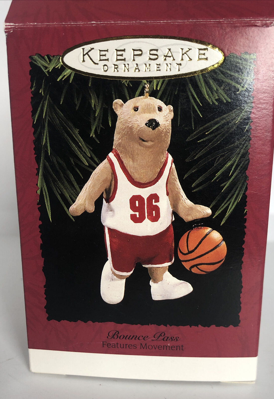 1996 Hallmark Keepsake Ornament Bounce Pass Bear Basketball In Box