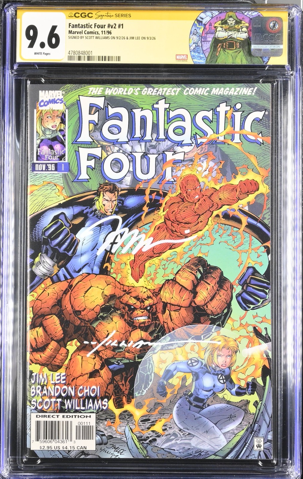 Fantastic Four v2 #1 | CGC 9.6 SS ✍️ Signed Jim Lee & Scott Williams | DR. DOOM