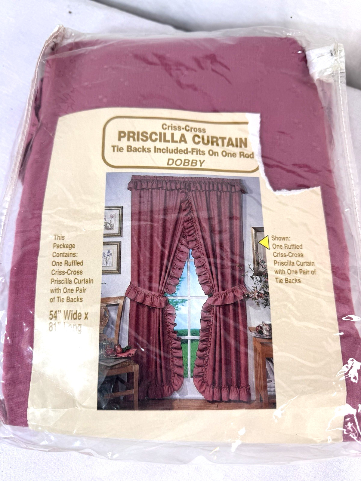 Vtg New Ruffled Priscilla Curtains Dobby  81x54\