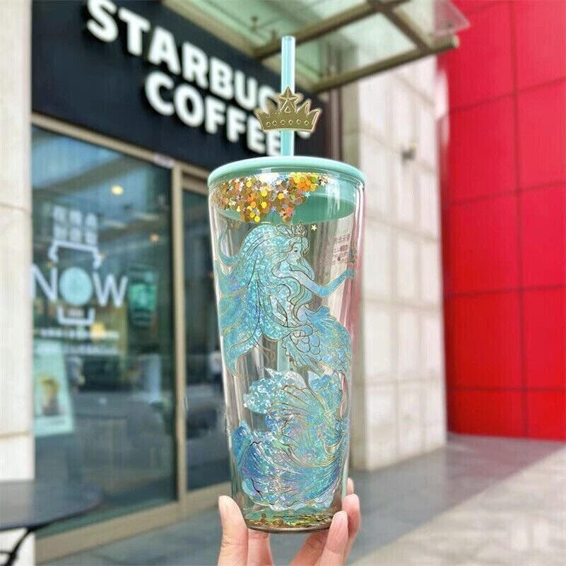 Starbucks China 2022 Anniversary Ocean Siren Mermaid 20oz Glass Cup Tumbler