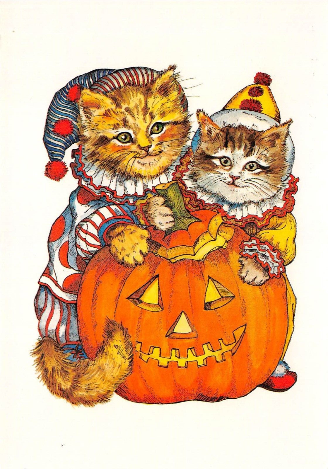 Evelyn Gathings HALLOWEEN CAT Pumpkin 1987 Postcard