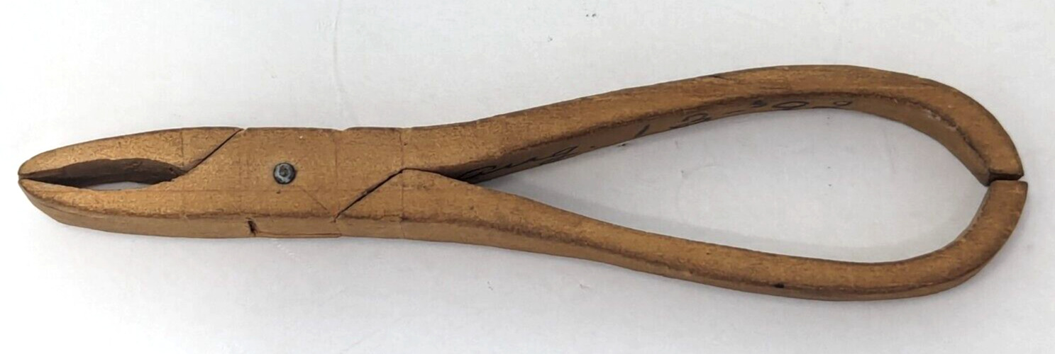 Antique Victorian 1892 Handmade Carved Wood Folk Art Mini Pliers Tool A24