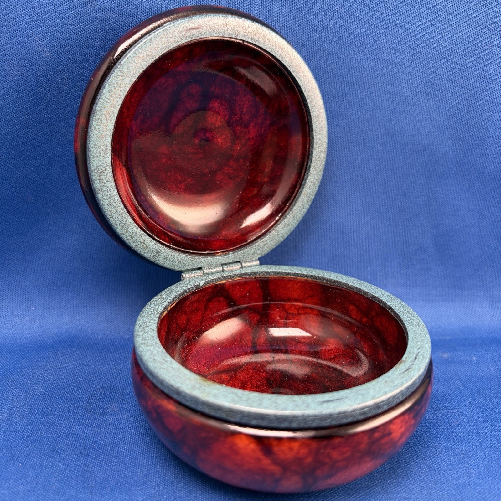 Italian Genuine Red Alabaster Hand Carved Dresser Box Trinket Vintage 
