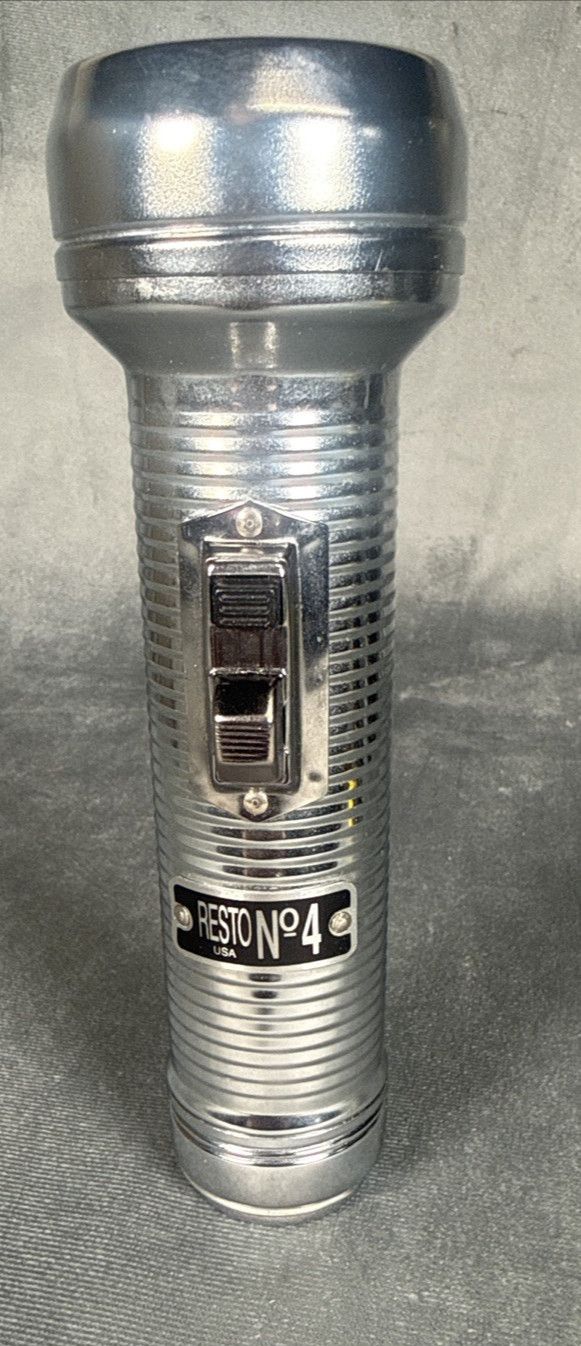 Vintage Resto No 4 Chrome Metal Flashlight 2C Working Minor Wear No Dents