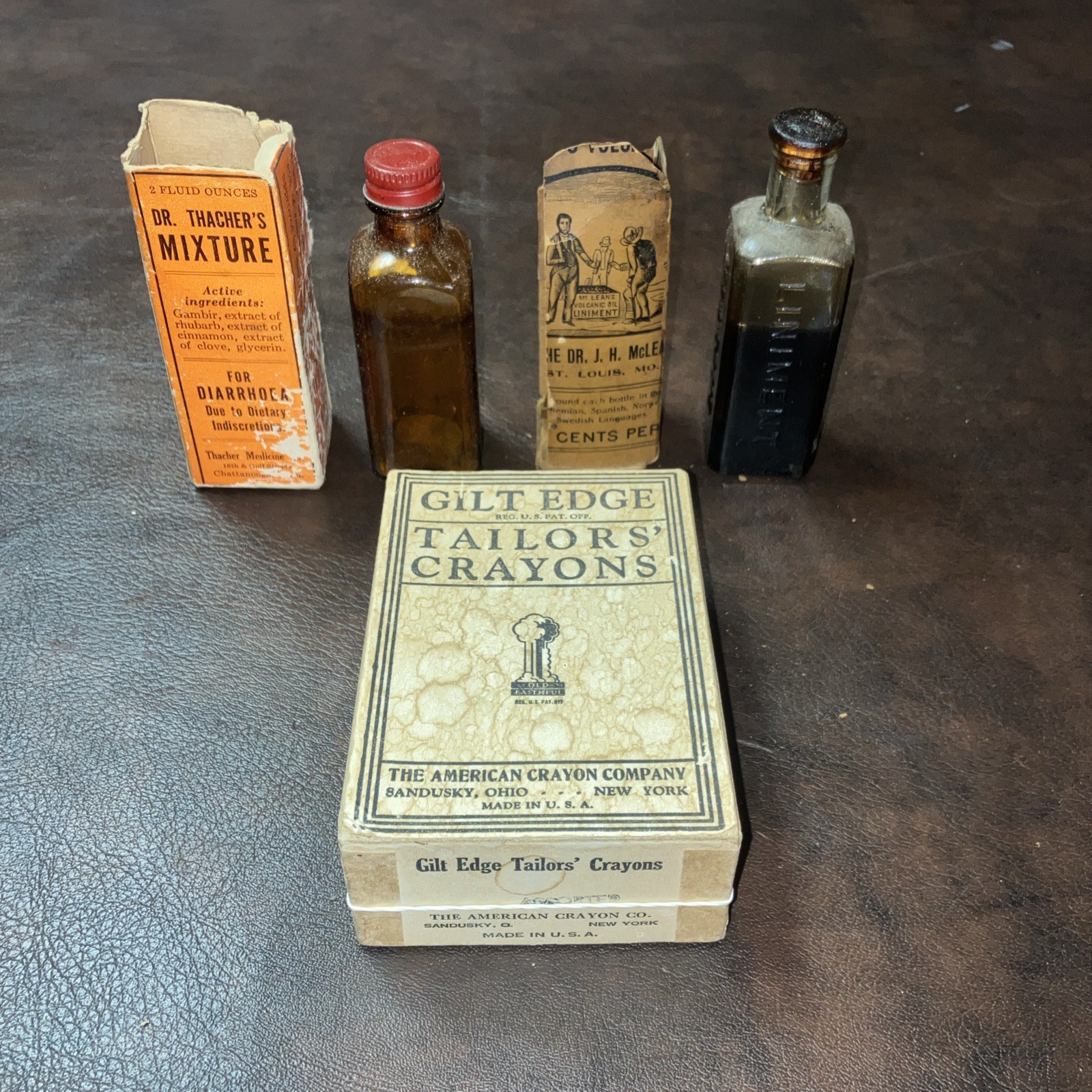 Vintage Possibly Antique Medication Tincture Crayon Box Bottle Collection Vintage Possibly Antique Medication Tincture Crayon Box Bottle Collection