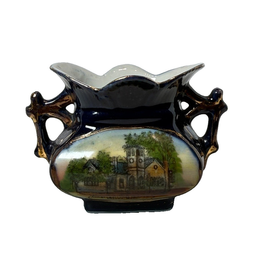 CLARKS - CHURCH - NEBRASKA NE Antique Souvenir China COBALT TRINKET