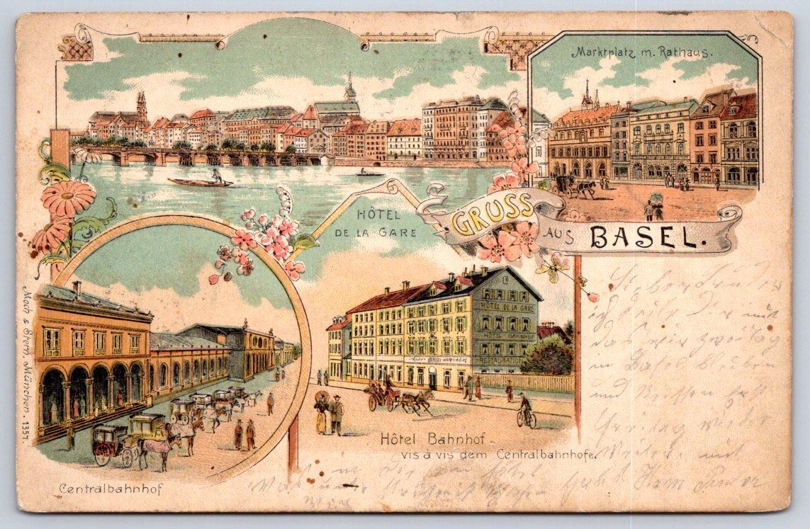 Antique Switzerland Postcard BASEL Centralbahnhof Hotel 1903 Antique Switzerland Postcard BASEL Centralbahnhof Hotel 1903