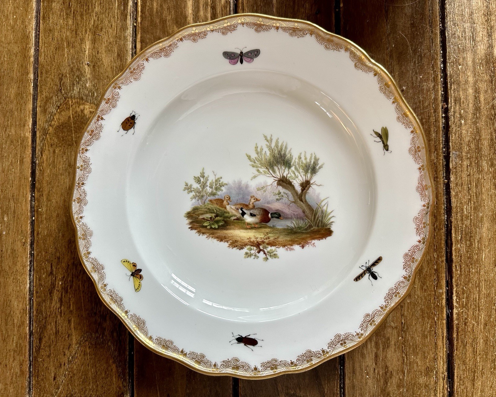 Antique 19th C Meissen Porcelain Duck Bird Scene Plate PERFECT CONDITION