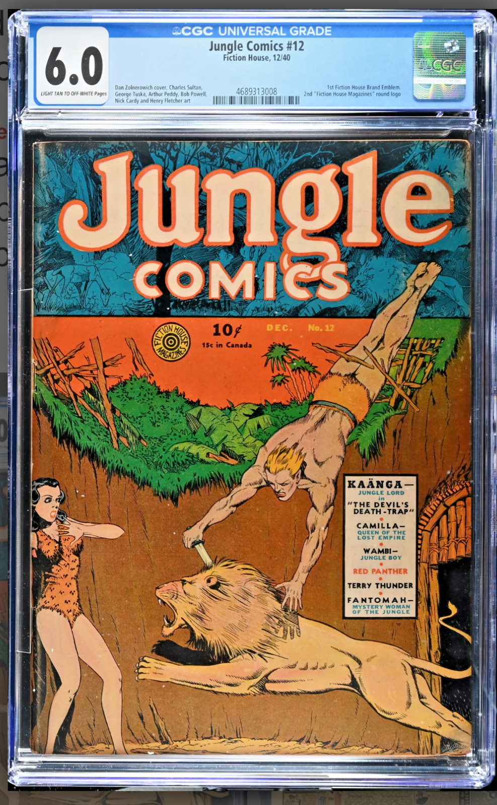 Jungle Comics #12 CGC 6.0 1940 Fiction House Golden Age Kaanga Fantomah RARE