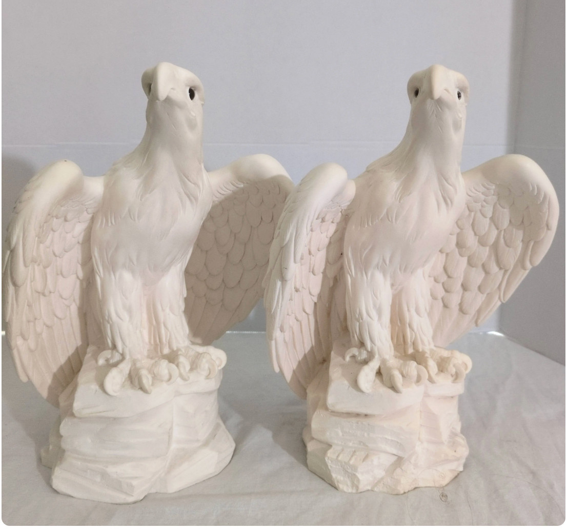 Signed Vintage Pair A Giannelli Alabaster Eagle Statues 11x8 Italian Figurines