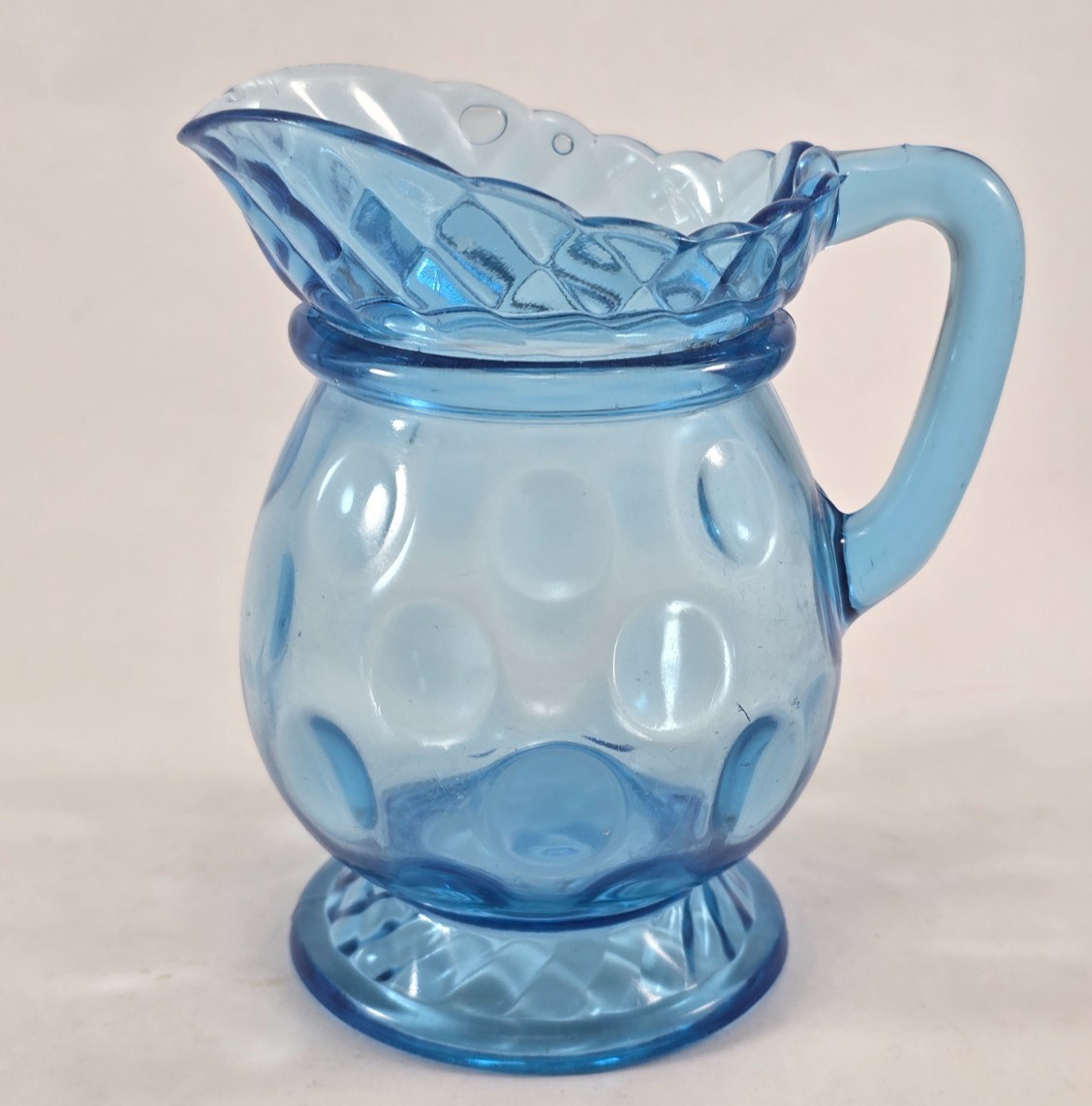 Coin Dot Pattern Blue Glass Small Creamer Pitcher 4 3/4 inches