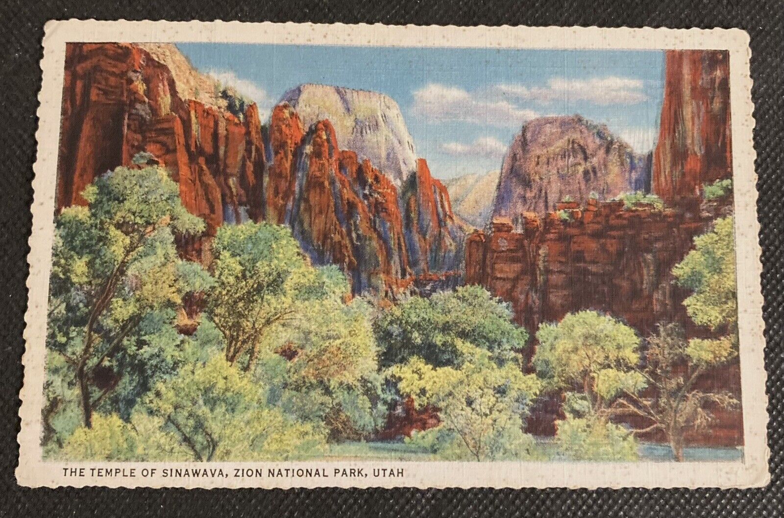 Vintage Linen Zion NP 1932 Postcard The Temple of Sinawava Scalloped Edge