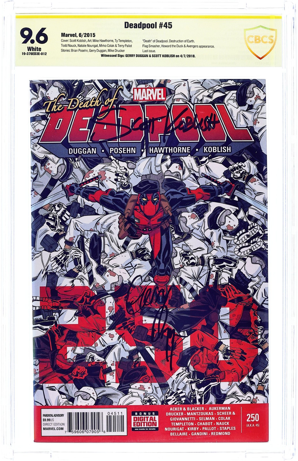 Deadpool #45A Koblish CBCS 9.6 Witnessed Sig Duggan/Koblish 2015 19-376ED3E-012