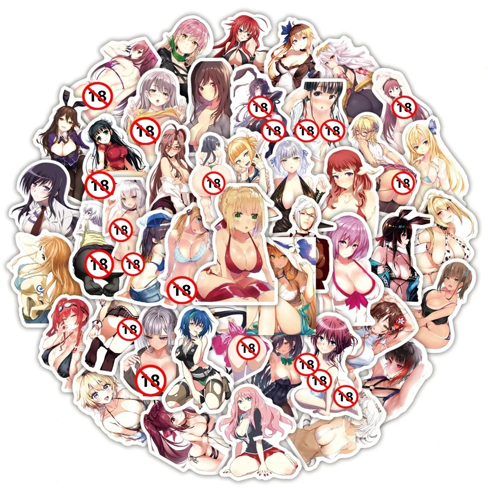 Sexy Anime Girl Stickers 50 Pack Random Assortment Waifu Bikini Decal 2 Inch Avg