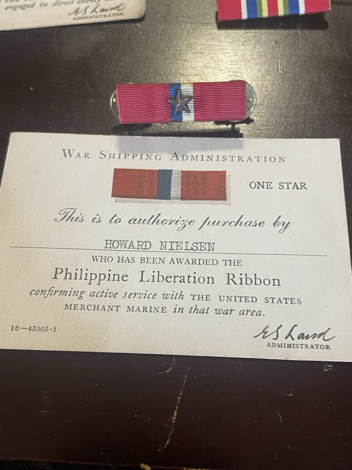 WW II Philippine Liberation Ribbon Bar with 1 BATTLE STAR.