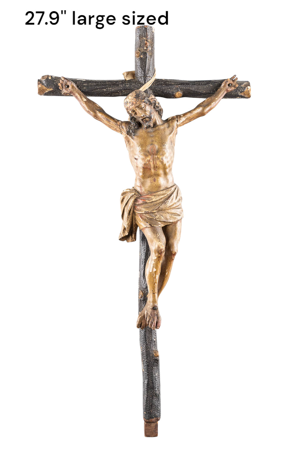 Antique flemish 18thc Wood carved polychrome leftovers crucifix cross christ
