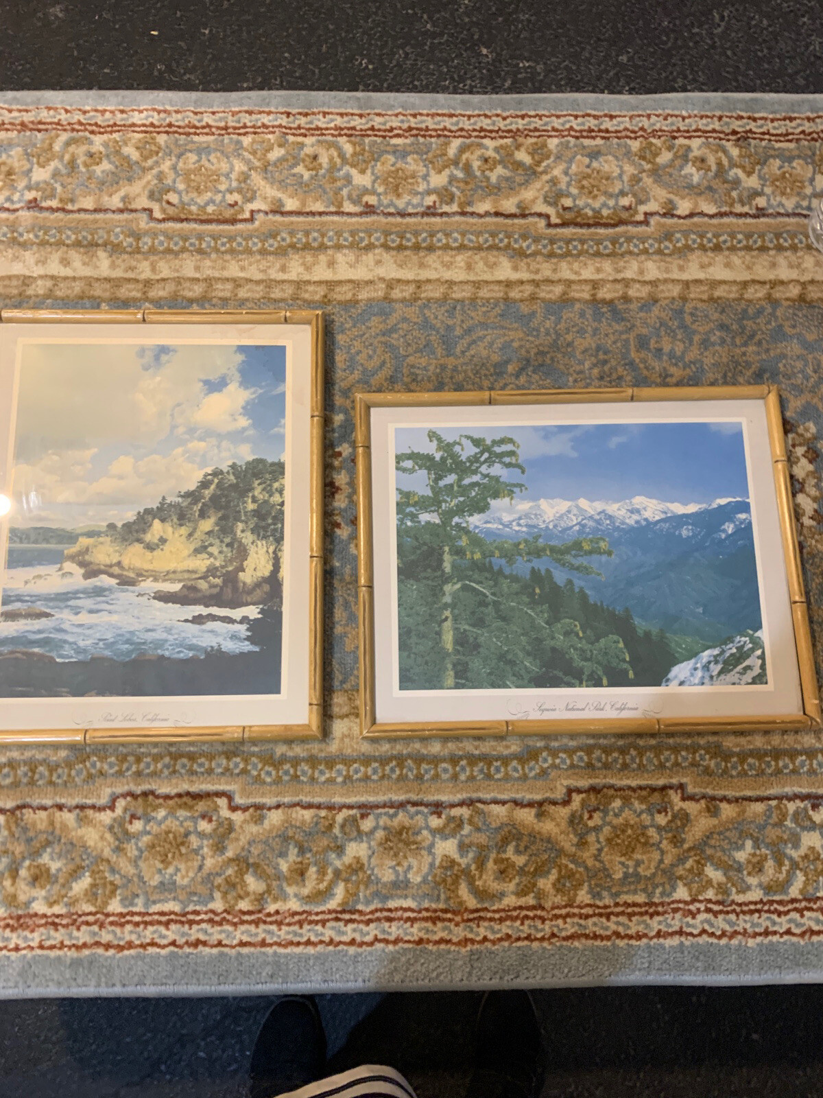 2 Mid Century California Coast Mountains Photographic Bamboo Framed Prints 14x18