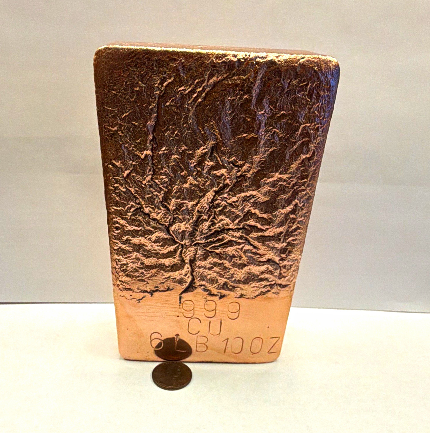 999 Fine Copper Ingot Bar 6 lb 10 oz Hand Poured Collectible Metalware