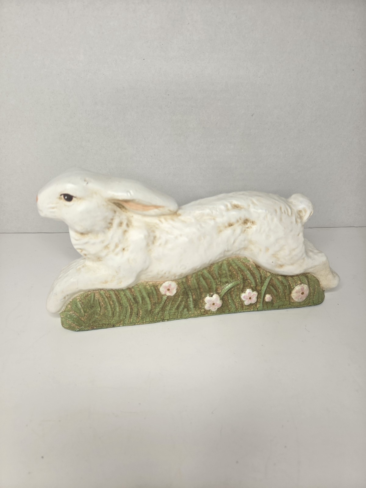 VTG Chalkware Ceramic White Running Rabbit