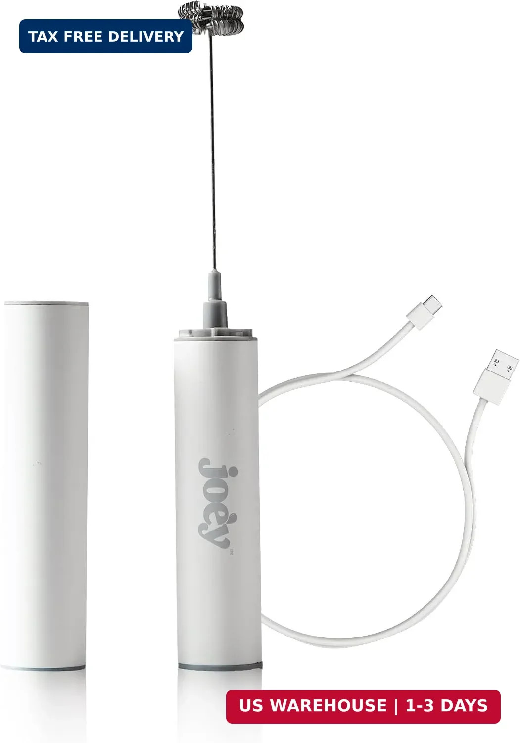 Joe\'y Electric Milk Frother, USB Rechargeable Handheld Mixer, Dual Speed Stainle