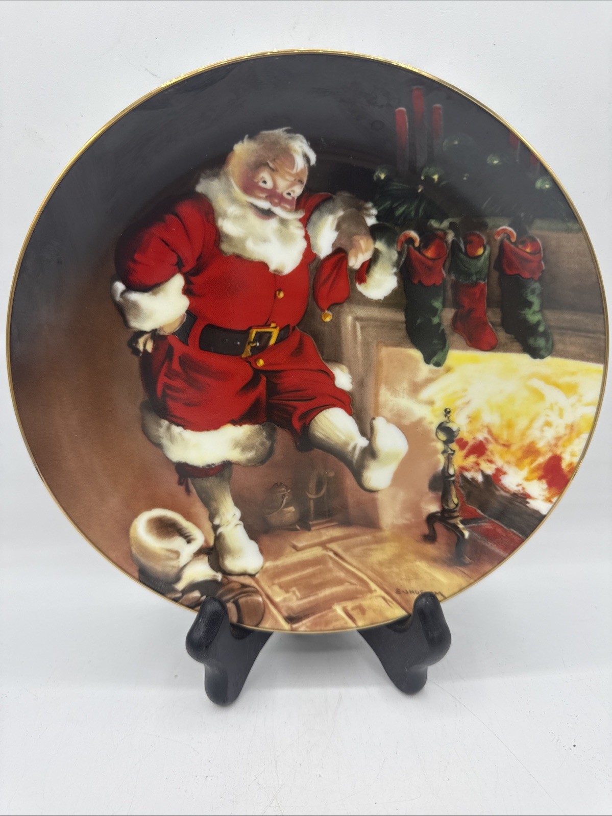 Vintage 1989 Knowles Santa By The Fire Collector Plate By Haddon Sundblom