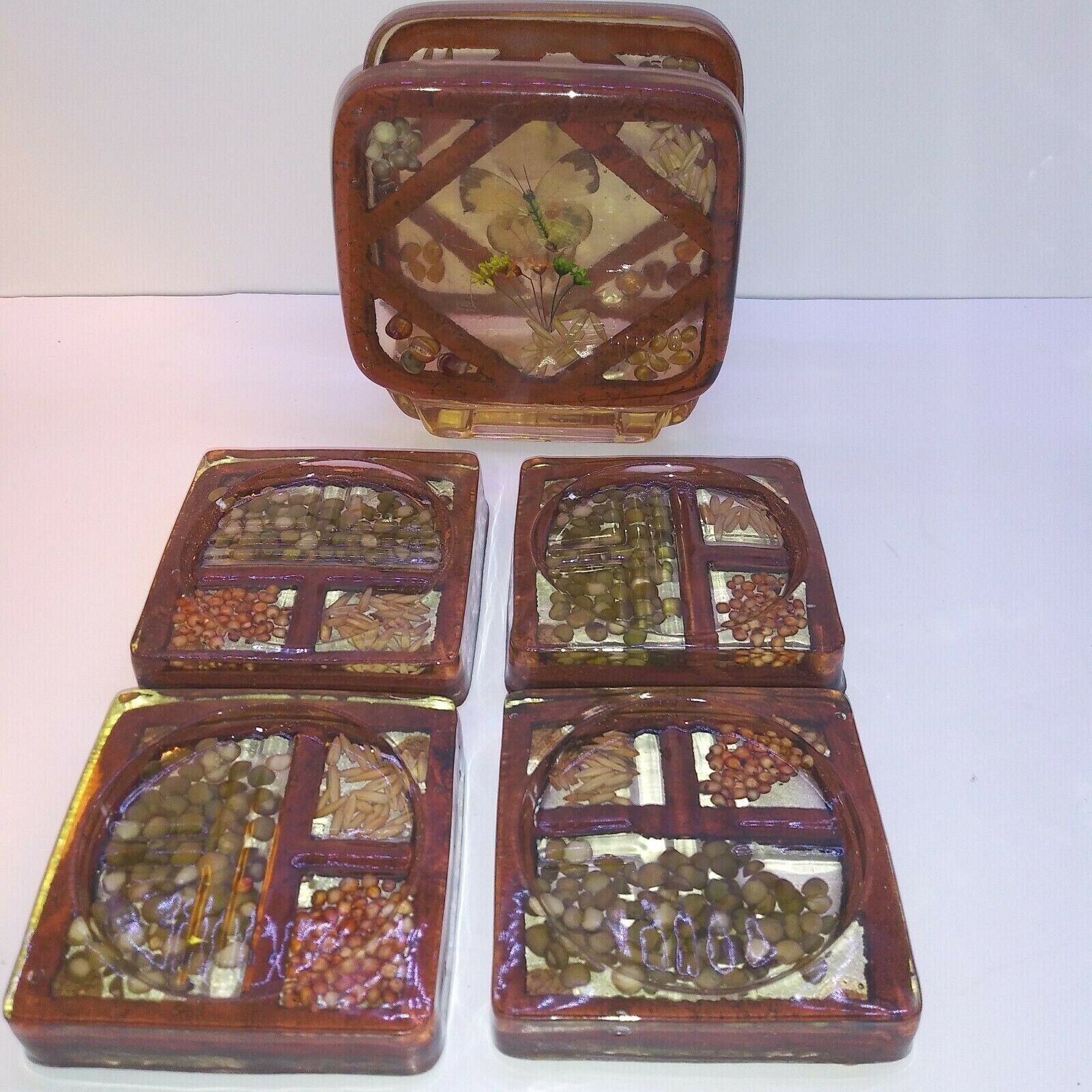 4 Gamut Lucite Vintage MCM Mid Century Coasters & 1 Napkin Holder Butterfly 