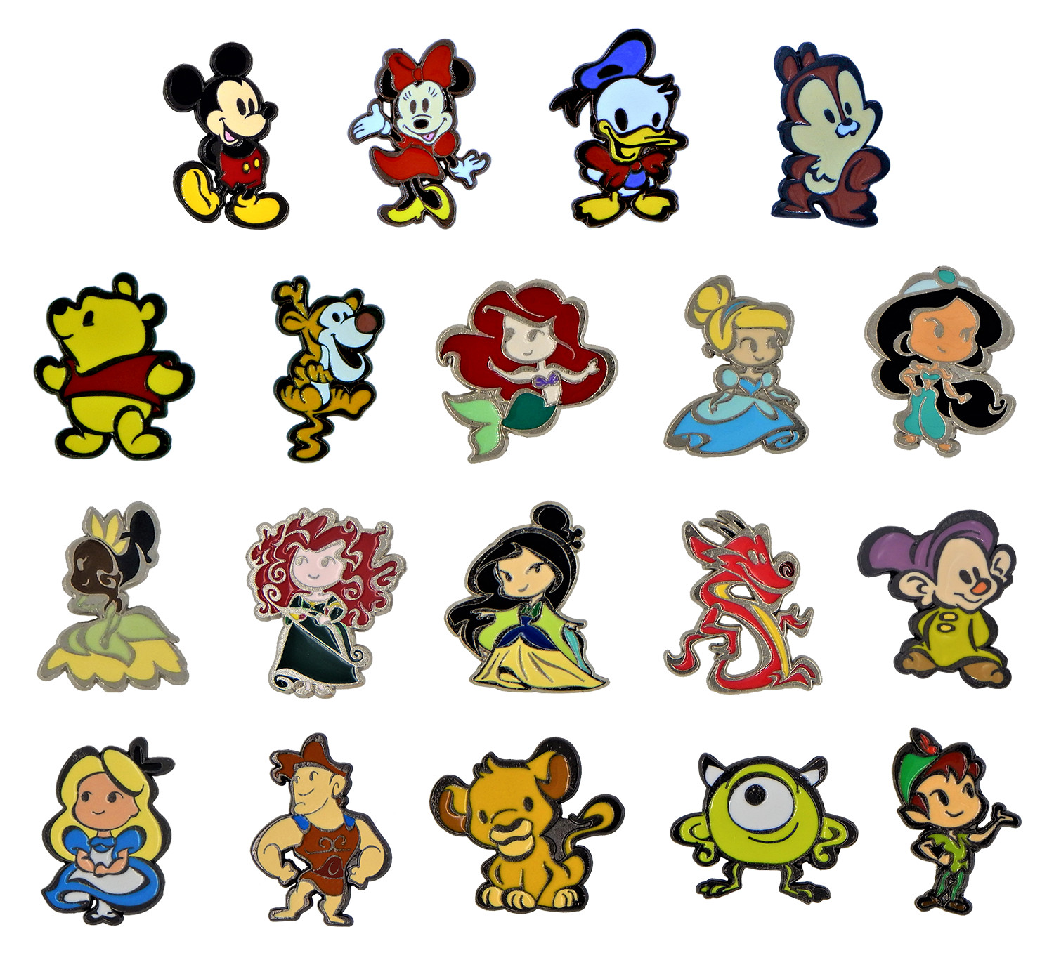 Disney Character Cuties Stylized Collection 5 Pin Starter Trading Pins Set New