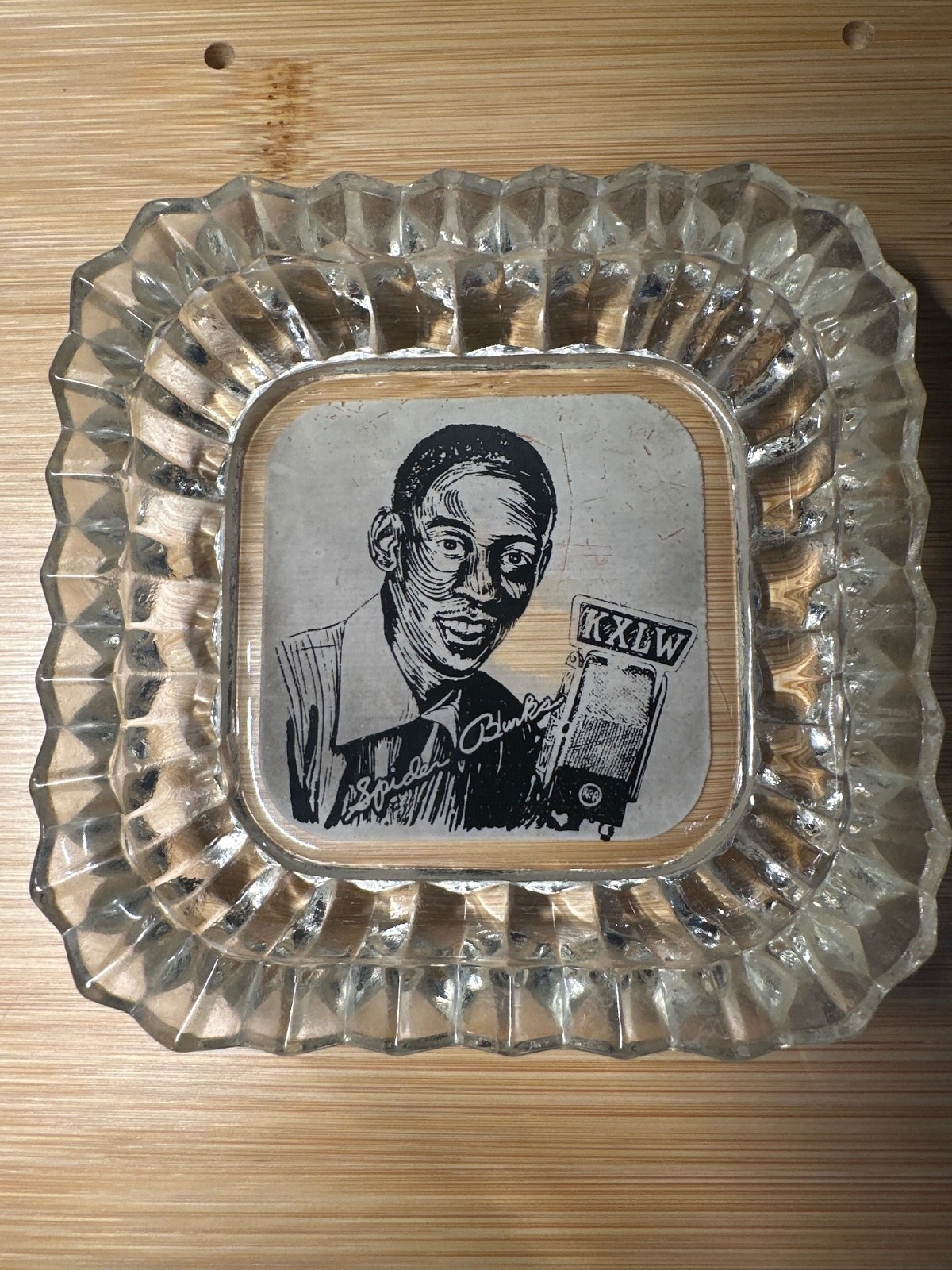Vintage 1950s KXLW RadioStation Glass Ashtray St Louis Jazz DJ Spider Burks RARE