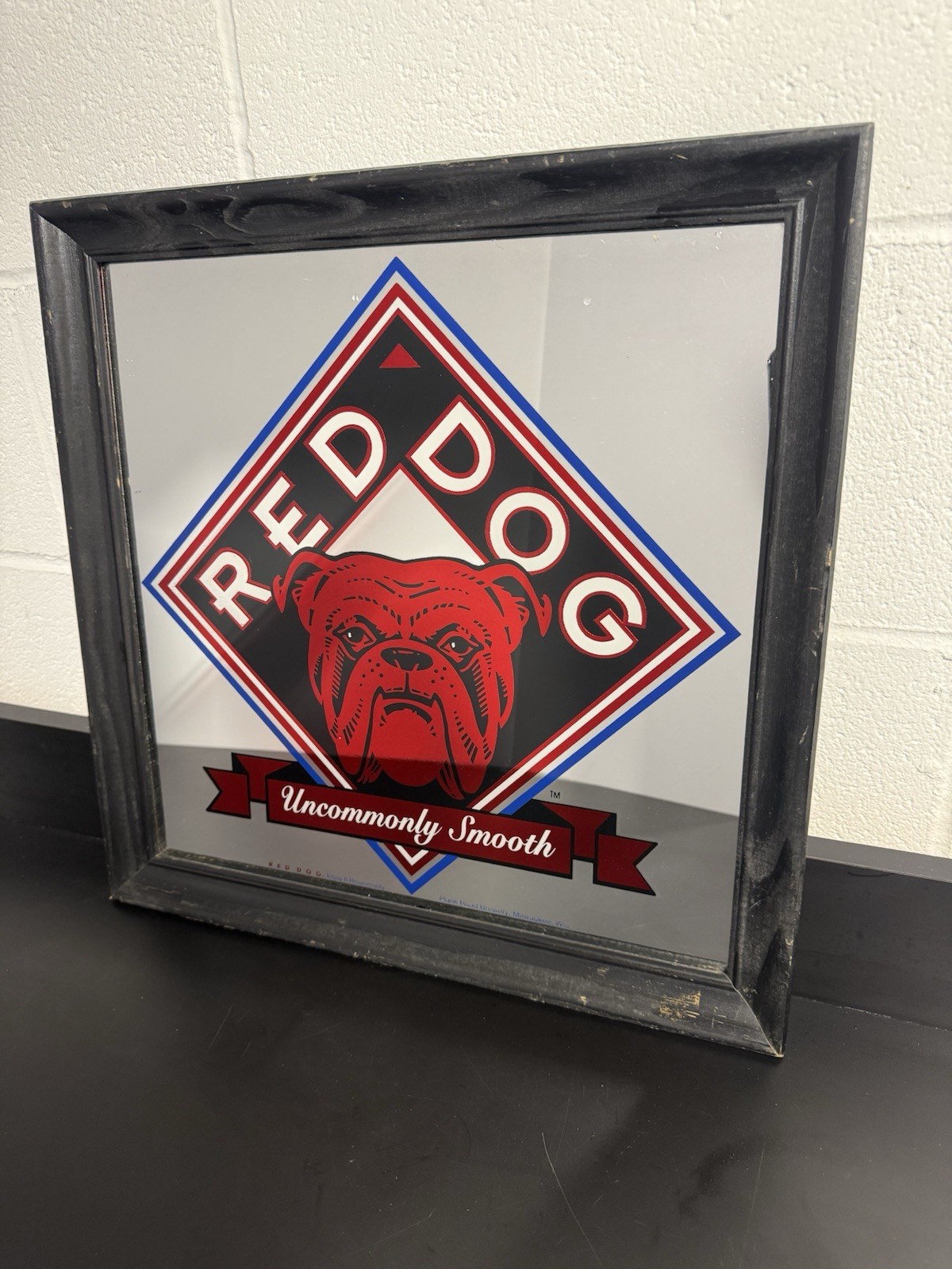 VINTAGE RED DOG FRAMED MIRROR  BEER SIGN PLANK ROAD BREWERY 1994 rare bar pub