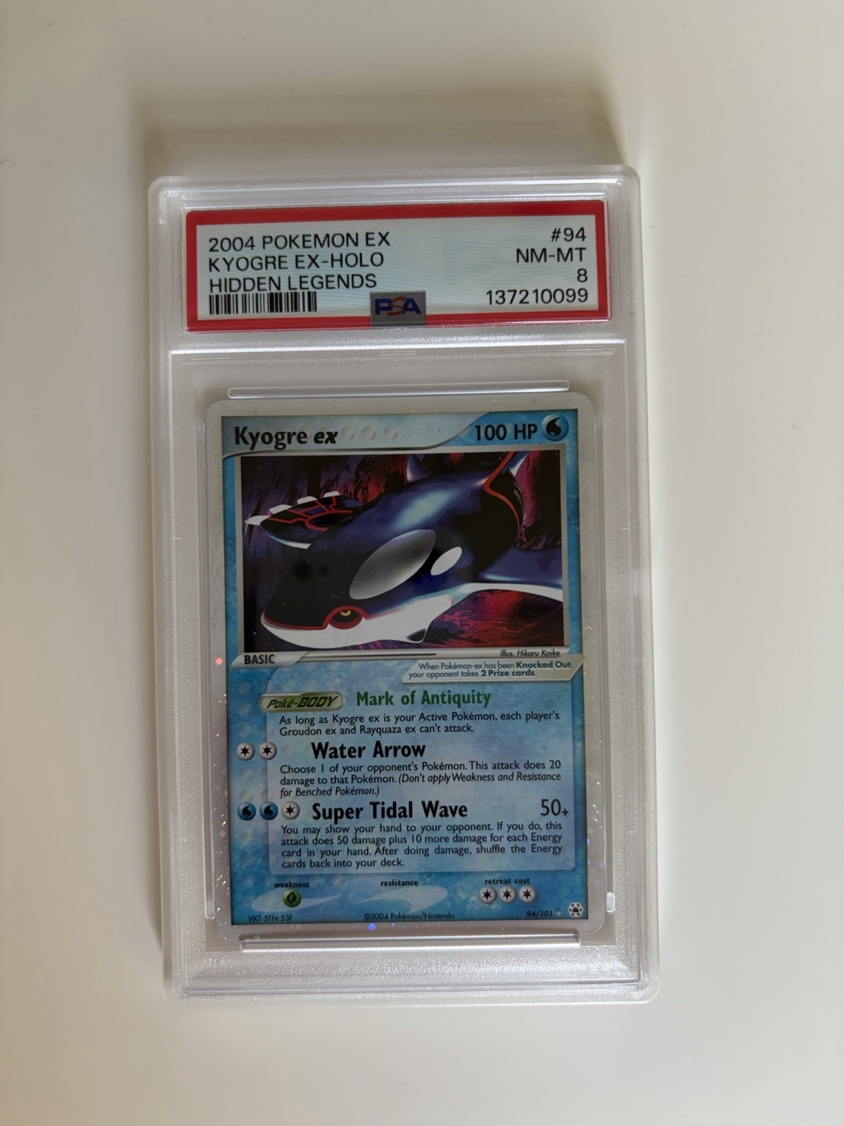 Pokemon EX HIDDEN LEGENDS - #94/101 Kyogre ex - Ultra Rare Holo- ENG - PSA 8