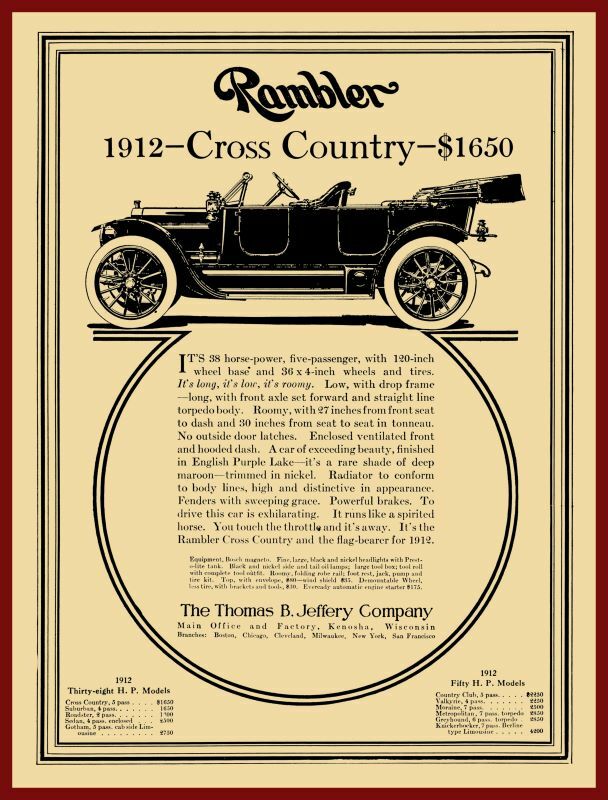 1912 Rambler X Country, Kenosha WI NEW Metal Sign 24