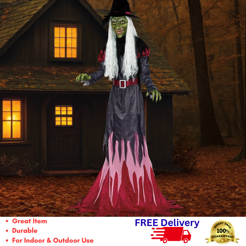 12' Animated Witch LED Blinking Eyes Motion Sensor Sound Halloween Prop Decor