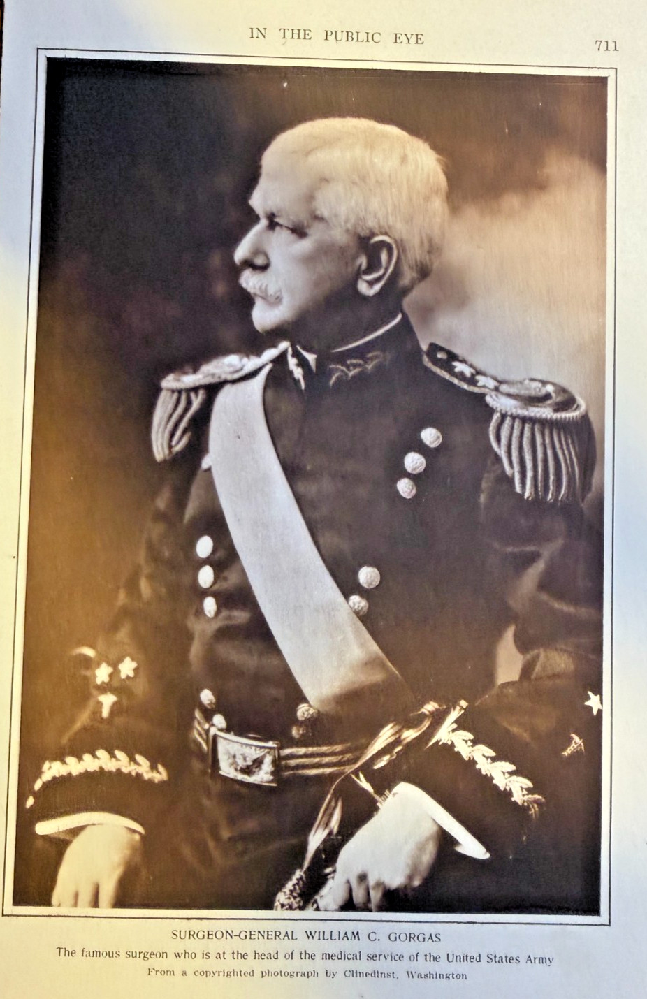 1918 Vintage Magazine Illustration William C. Gorgas Surgeon General