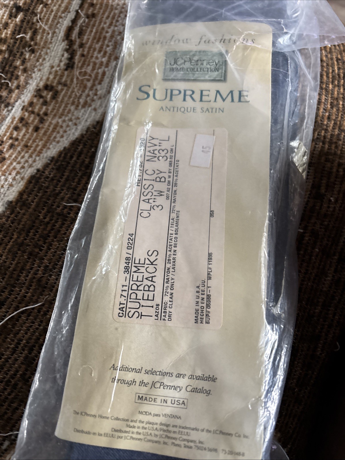 JC Penney Home Collection Supreme Antique Satin tiebacks in classic navy blue