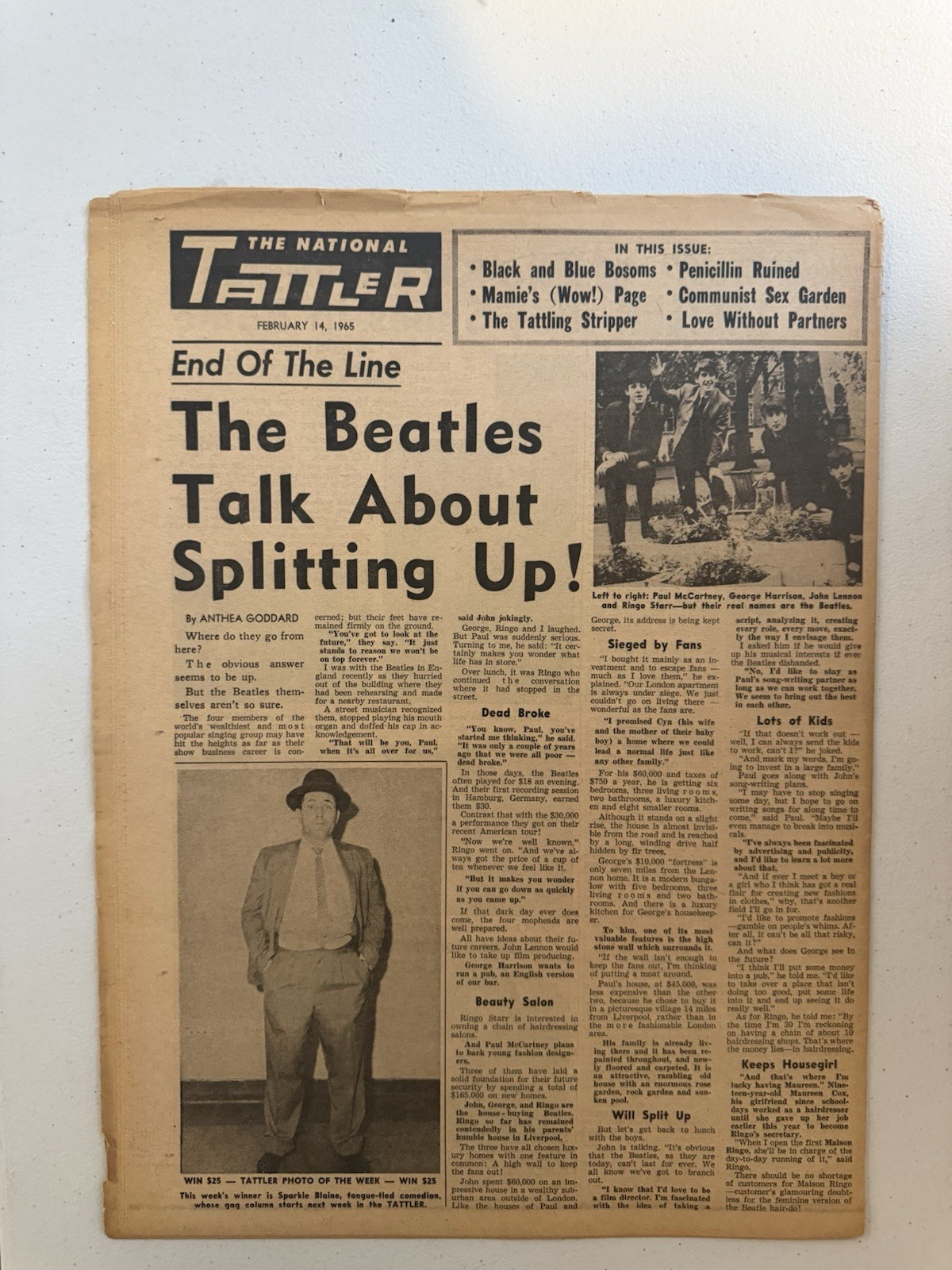 1965 Feb 14th The National Tattler Newspaper, Beatles Talk Splitting Up  (VRN10