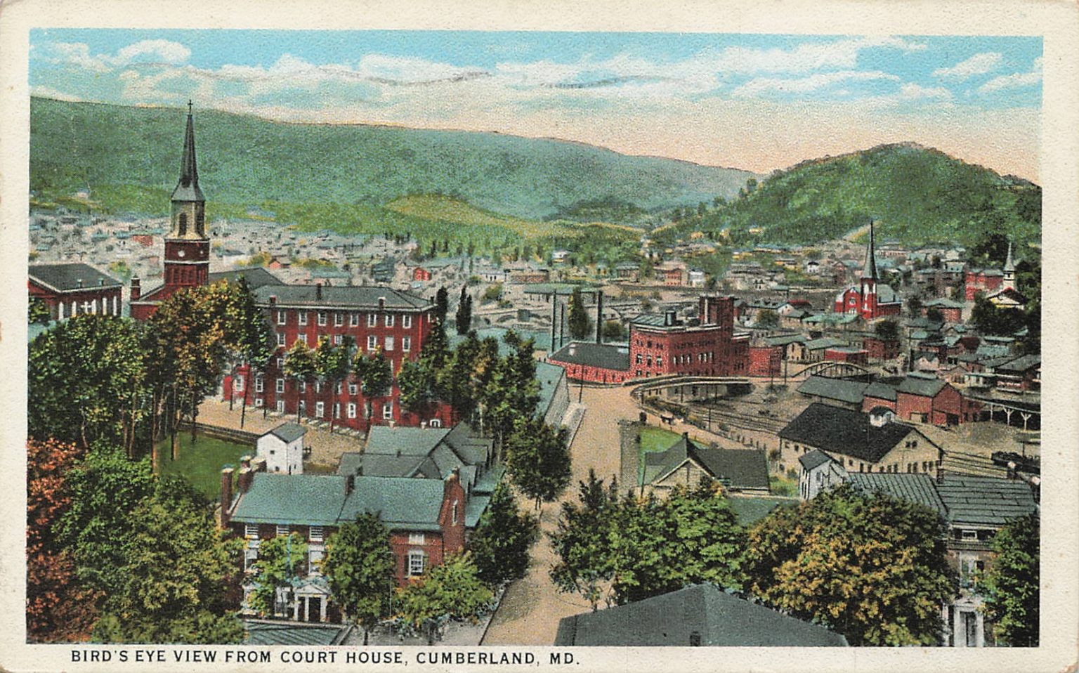 Cumberland MD Bird's Eye View Postcard 1918 National Highway
