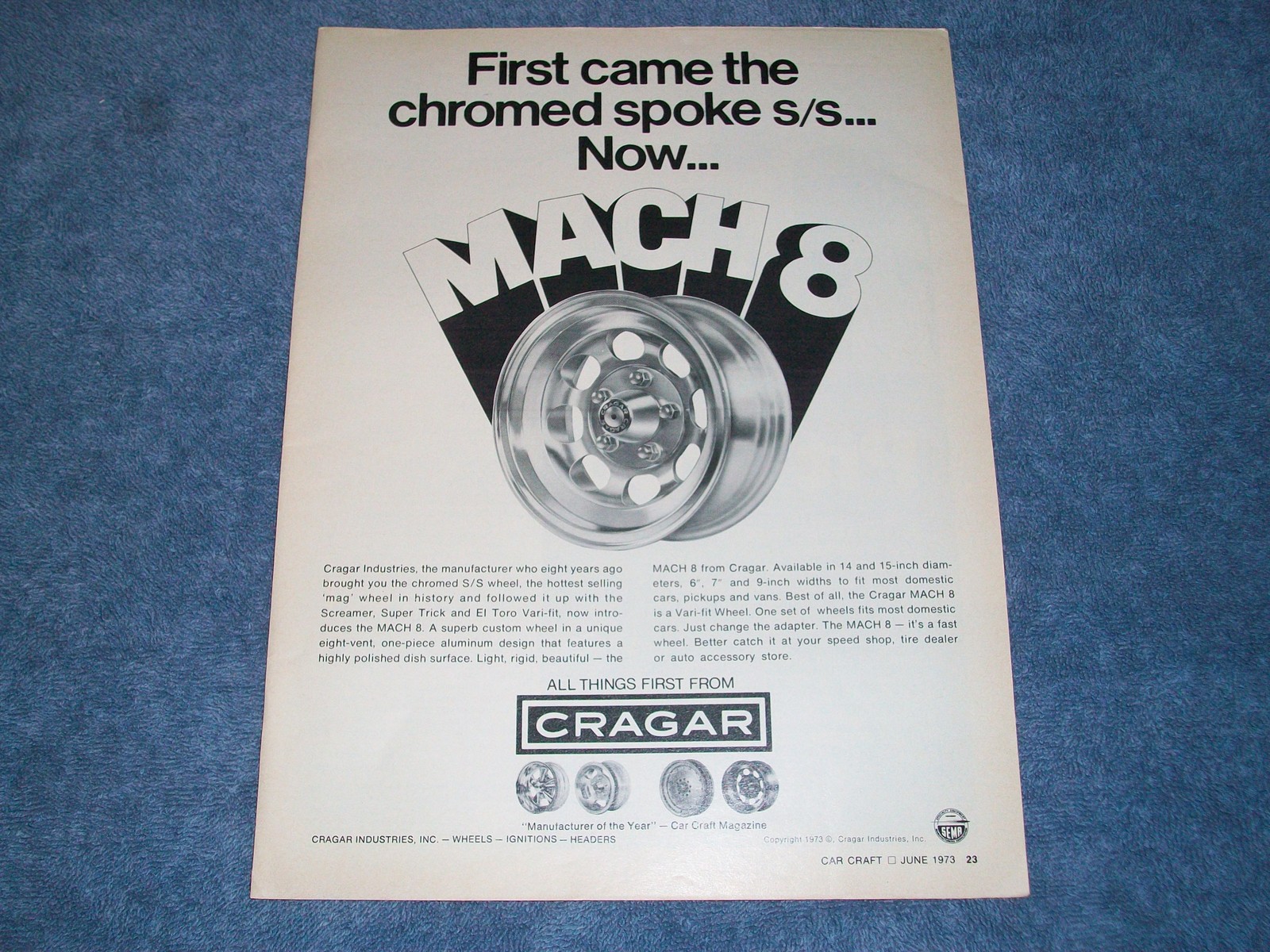 1973 Cragar Mach 8 Vintage Wheel Ad 