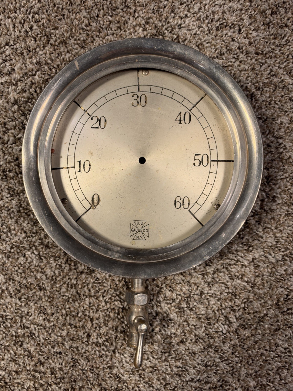 antique u.s. gauge co ny us 0-60psi 8” diameter case steam gauge steampunk READ